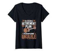 Women's Yes I Do Have A Retirement Plan I Plan On Playing Ukulele V-Neck T-Shirt