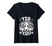 Women's Yes I Heard You Line Art Australian Shepherd Dog Lovers V-Neck T-Shirt