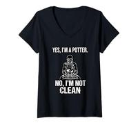 Women's Yes I’m A Potter No I’m Not Clean Funny Pottery V-Neck T-Shirt