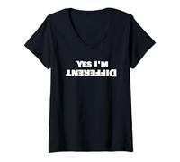 Womens Yes, I’m Different Funny Upside Down Quote Humor V-Neck T-Shirt