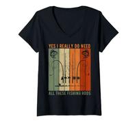 Womens Yes I Really Do Need All These Fishing Rods Fishermen Pole V-Neck T-Shirt