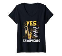 Womens Yes I Really Do Need All These Saxophones Music Instrument V-Neck T-Shirt