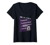 Womens Yes I Work In Tech Funny Raccoon Tomfoolery Confusion Meme V-Neck T-Shirt