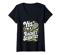 Women's Yes I'm A Racket Scientist Funny Tennis Quote V-Neck T-Shirt
