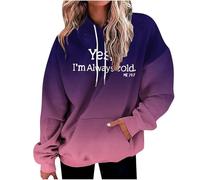 Women's Yes I'M Always Cold Trendy Aesthetic Hoodies Hooded Lace Up Loose Fit Cool with Hood Outfits for Teens Drawstring Gradient Sports Personalized Pullover Hoodies Sweatshirts Purple