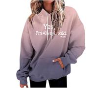Women's Yes I'M Always Cold Trendy Aesthetic Hoodies Hooded Lace Up Loose Fit Cool with Hood Outfits for Teens Drawstring Gradient Sports Personalized Pullover Hoodies Sweatshirts Light Purple