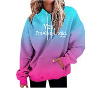 Womens Yes I'M Always Cold Trendy Anime Hoodies Hooded Lace Up Comfort Essential with Hood Pullover Hoodies for Teens Gradient Sports Drawstring Fall Sweatshirts Outfits Loose Fit Hot Pink