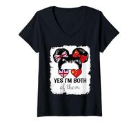 Womens Yes Im Both of Them Britain and China Mix Girl Heritage V-Neck T-Shirt