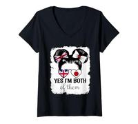 Womens Yes Im Both of Them Britain and Japan Mix Girl Heritage V-Neck T-Shirt