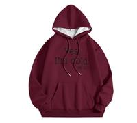 Womens Yes I'M Cold Hoodies Cute Fall Hooded Letter with Hood Tops Trendy Fashion Long Sleeve Graphic Sweaters Pullover Comfort Personalized Loose Fit Country Y2K University Wine