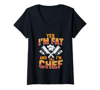 Women's Yes I'm Fat and I'm The Chef Kitchen Staff Cooking Cook V-Neck T-Shirt