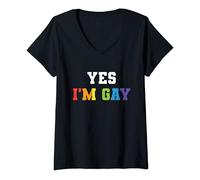 Womens Yes I'm Gay Funny Confirmed LGBT Community Pride Month V-Neck T-Shirt