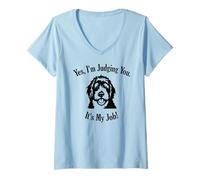 Womens Yes, I'm Judging You It's My Job, funny Bernedoodle V-Neck T-Shirt
