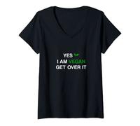 Womens YES I'M VEGAN GET OVER IT Vegan Vegetarian Fun Statement V-Neck T-Shirt