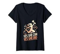 Womens Yes She Can Yes She Did Women Empowerment Women's Equality V-Neck T-Shirt