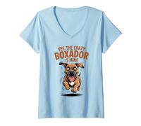 Women's Yes, the Crazy Boxador is Mine Boxer Labrador Mix Breed Dog V-Neck T-Shirt