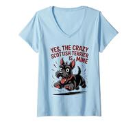 Women's Yes, the Crazy Scottish Terrier is Mine Breed Scottie Dog V-Neck T-Shirt