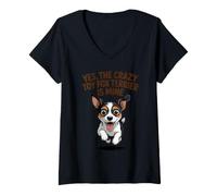 Women's Yes, the Crazy Toy Fox Terrier is Mine Amertoy Pet Dog Breed V-Neck T-Shirt