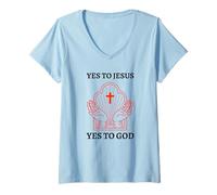 Womens Yes to Jesus Yes to God (Cross Graphic) V-Neck T-Shirt