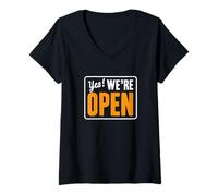 Womens Yes We’re Open, Shop Open Sign V-Neck T-Shirt