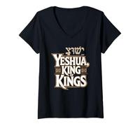 Womens Yeshua King of Kings with Hebrew aleph bet V-Neck T-Shirt