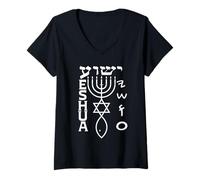 Womens Yeshua: Paleo, Hebrew, English Covenant Emblem V-Neck T-Shirt
