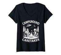 Womens Yeti Campground Caretaker Alien Bigfoot Camp Camping Crew V-Neck T-Shirt