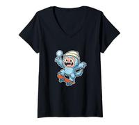 Women's Yeti Snowball Skateboard Fun V-Neck T-Shirt