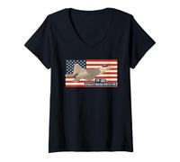 Women's YF-22 Stealth Fighter Jet Prototype American Flag V-Neck T-Shirt