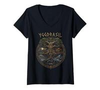 Women's Yggdrasil Tree Nine Realms Norse Mythology Epic Map V-Neck T-Shirt