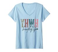 Womens YHWH Breath of Life - Retro Christian God Yahweh Bible V-Neck T-Shirt