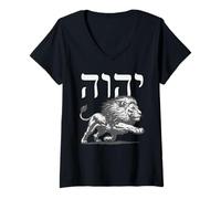 Womens YHWH Hebrew Name with Lion of Judah Bold Faith Yahweh V-Neck T-Shirt