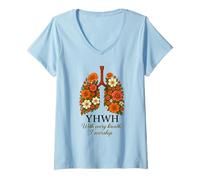 Womens YHWH with Every Breath I Worship Floral Lungs V-Neck T-Shirt