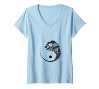 Womens Yin Yang/Bonsai Cherry Blossom/Spiritual Balance/Peace V-Neck T-Shirt