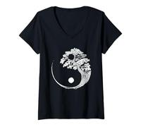 Womens Yin Yang Bonsai Tree Japanese Buddhist Zen Spiritual V-Neck T-Shirt