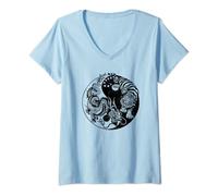 Womens Yin Yang tiger dragon tai chi V-Neck T-Shirt