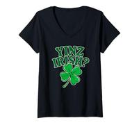Womens Yinz Irish Yinzer Pittsburgh Irish Immigrant Pride Ireland V-Neck T-Shirt