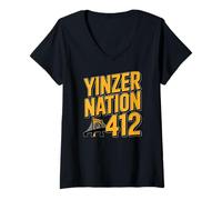 Womens Yinzer Nation 412 Pittsburgh Steel City Pennsylvania Pride V-Neck T-Shirt