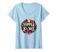 Womens Yippee-Ki-Yay Funny Christmas Party V-Neck T-Shirt