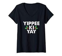 Womens Yippee Ki Yay Funny Christmas V-Neck T-Shirt
