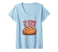 Womens Yo Como El Culo Funny Spanish Bread Lover Design V-Neck T-Shirt