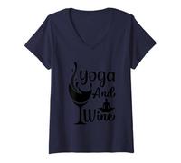 Women's Yoga and Wine Meditation Pose Wine Lover Relax V-Neck T-Shirt