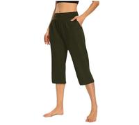 Womens Yoga Capris Loose Fit Elasticated Waist Cropped Pants Ladies Stretchy High Waist Summer Trousers Activewear with Pockets Jogging Bottoms for Sports and Leisure A02Army Green