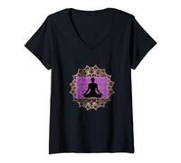 Womens Yoga Diva Moroccan Mosaic Seated Mandala Design V-Neck T-Shirt