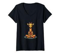 Womens Yoga Giraffe Meditation Mindfulness Zen Namaste V-Neck T-Shirt