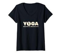Womens Yoga Inhale Exhale Retro Balance Design V-Neck T-Shirt
