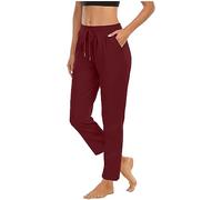 Women's Yoga Joggers UK Clearance Lightweight Plain Tracksuit Bottoms Sport Pants Running Joggers with Pockets Solid Sweatpants Tapered Leg Drawstring Trousers Sweat Pants Ladies Wine