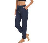 Women's Yoga Joggers UK Sale Clearance Lightweight Plain Tracksuit Bottoms Sport Pants Running Joggers with Pockets Solid Sweatpants Tapered Leg Drawstring Trousers Sweat Pants Ladies Navy