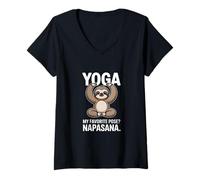 Womens Yoga My Favorite Pose Napasana Sloth V-Neck T-Shirt
