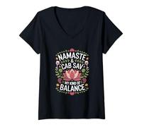 Womens Yoga "Namaste & Cab Sav" Wine V-Neck T-Shirt